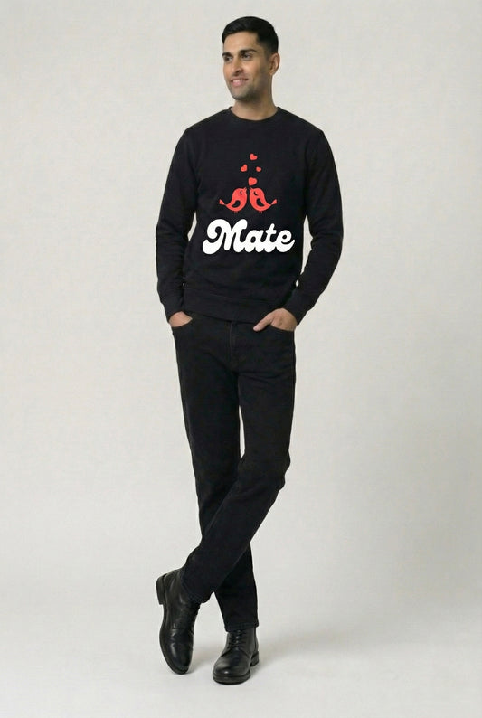 Black Premium Heavyweight 100% Cotton "Soul - Mate Printed" Sweatshirt