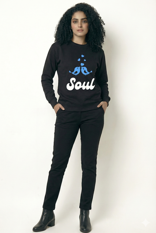 Black Premium Heavyweight 100% Cotton "Soul - Mate Printed" Sweatshirt