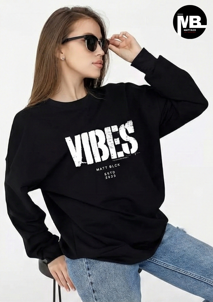 Black Premium Heavyweight 100% Cotton Unisex "Vibes" Sweatshirt