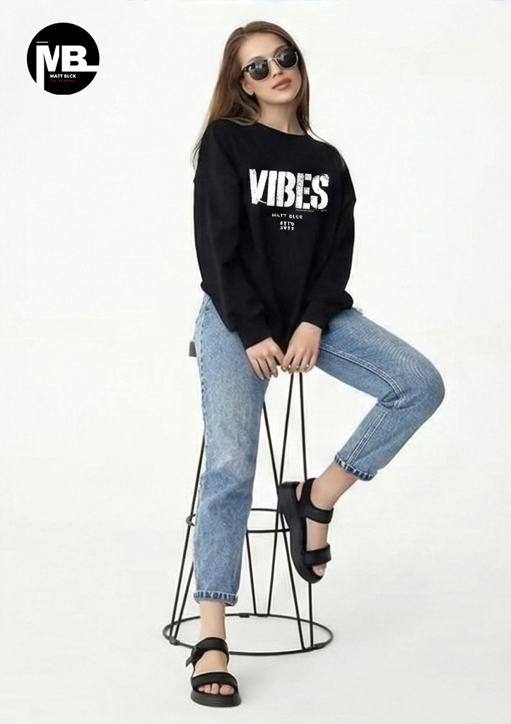 Black Premium Heavyweight 100% Cotton Unisex "Vibes" Sweatshirt