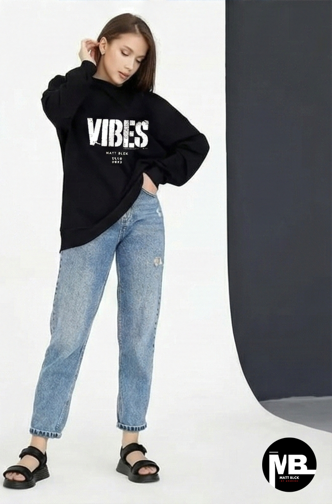 Black Premium Heavyweight 100% Cotton Unisex "Vibes" Sweatshirt