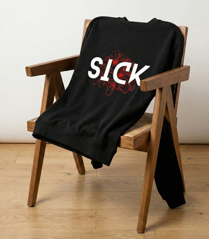 Black Premium Heavyweight 100% Cotton "Sick Printed" Sweatshirt