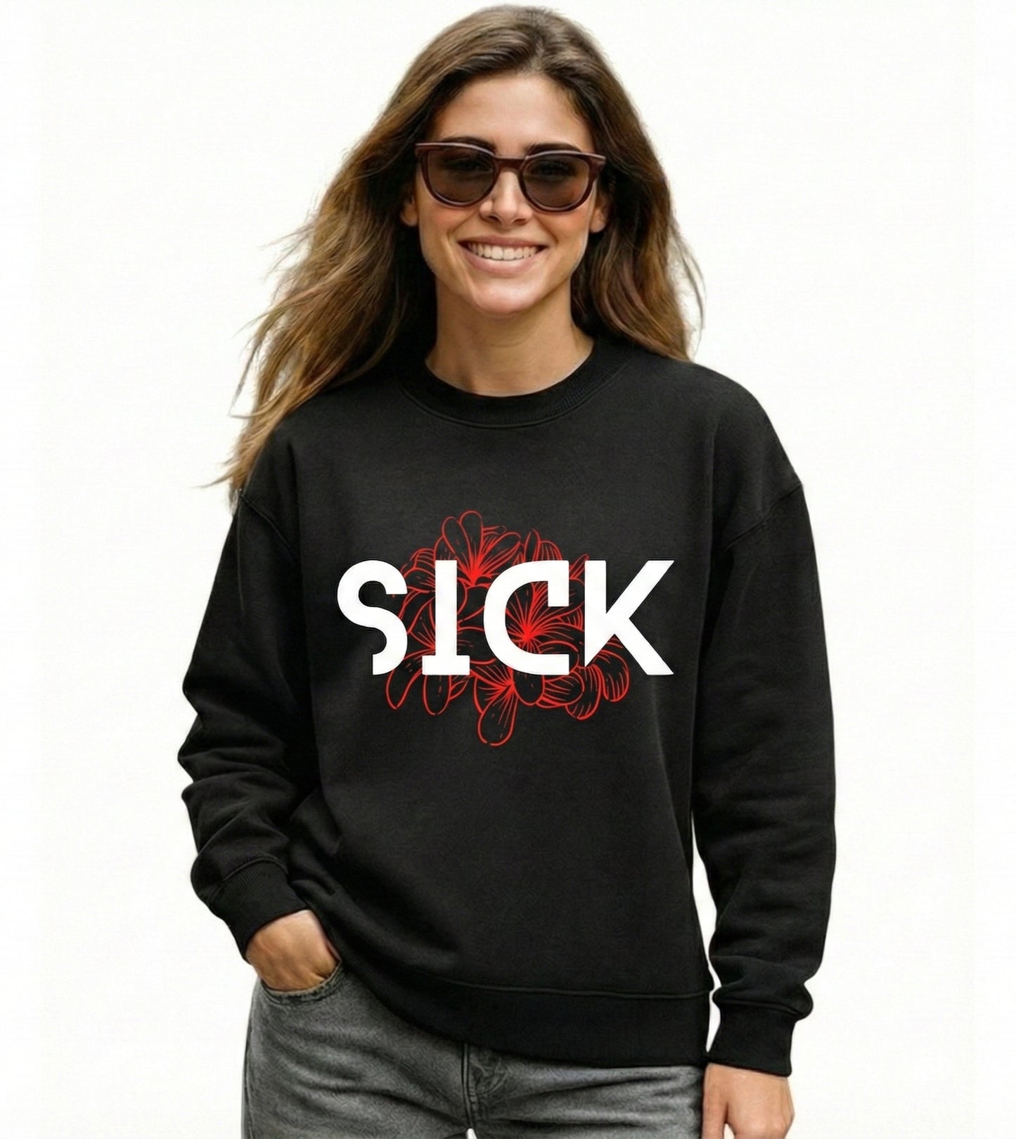 Black Premium Heavyweight 100% Cotton "Sick Printed" Sweatshirt