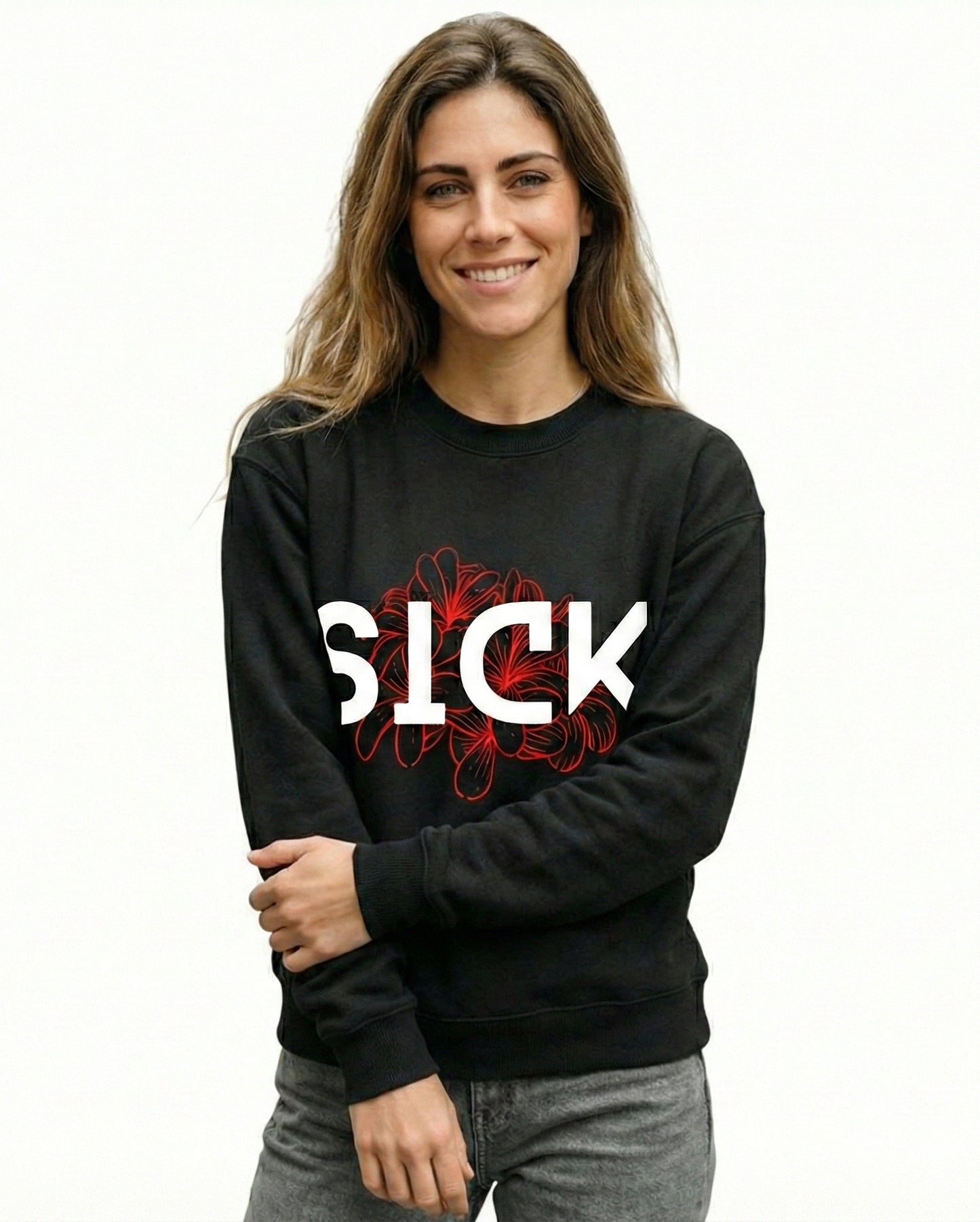 Black Premium Heavyweight 100% Cotton "Sick Printed" Sweatshirt
