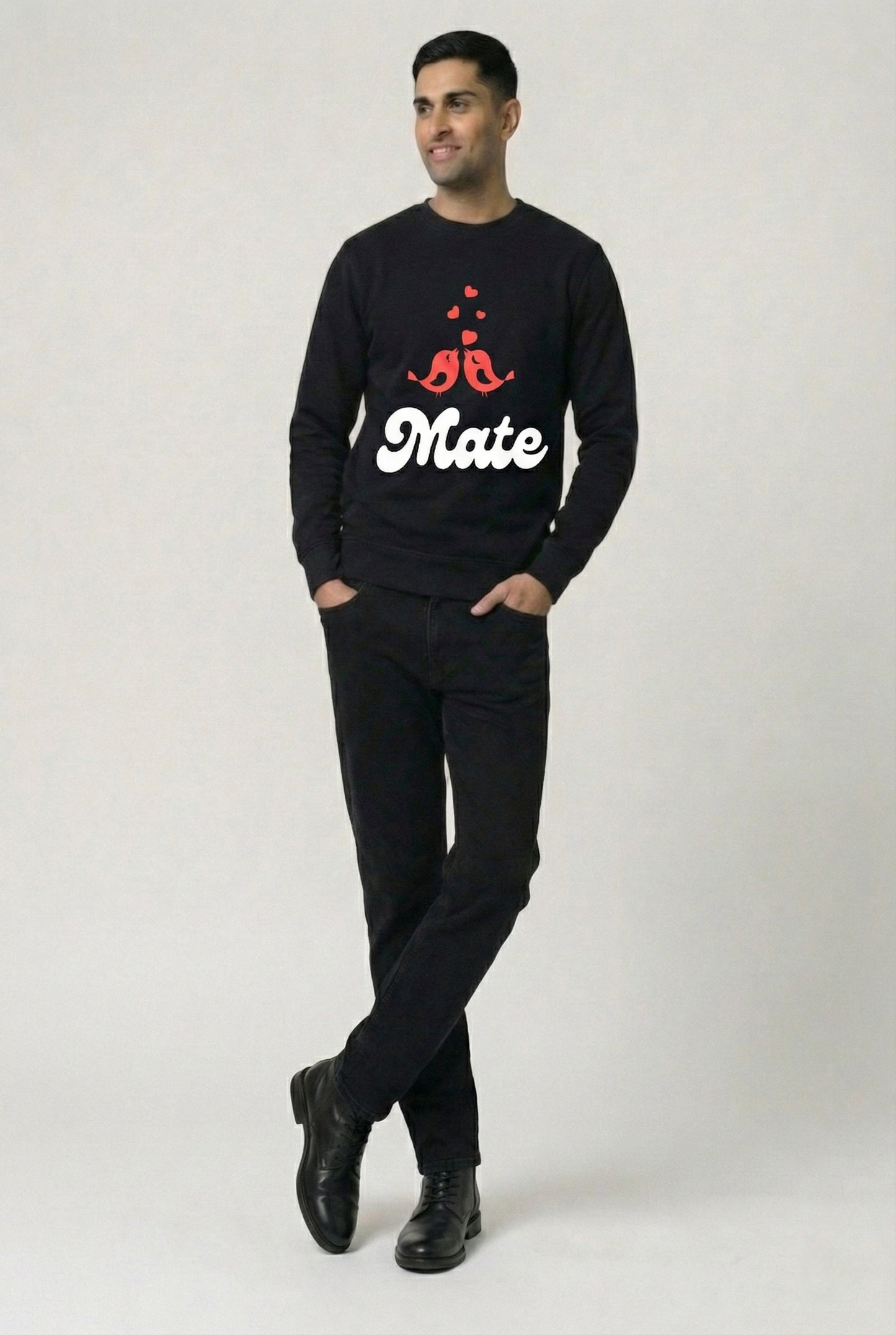 Black Premium Heavyweight 100% Cotton "Soul - Mate Printed" Sweatshirt