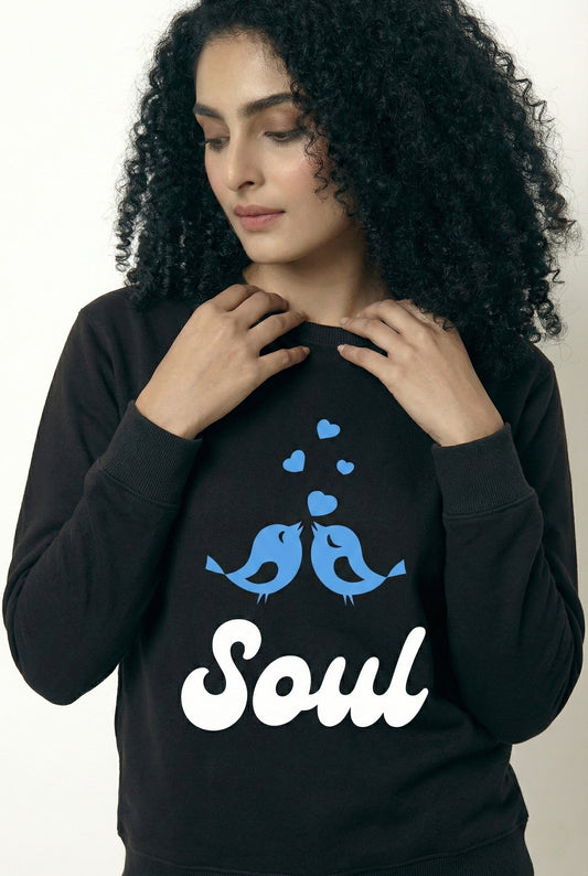 Black Premium Heavyweight 100% Cotton "Soul - Mate Printed" Sweatshirt